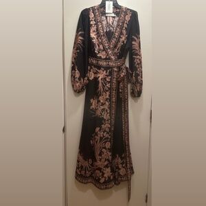 Zimmerman Waverly Wrap MIDI Dress Black Bird Floral sz3